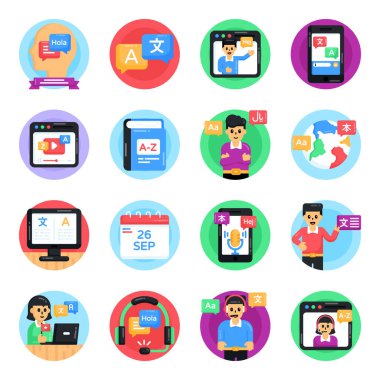 İş sembolleri ve vektör illüstrasyonlu düz simgeler