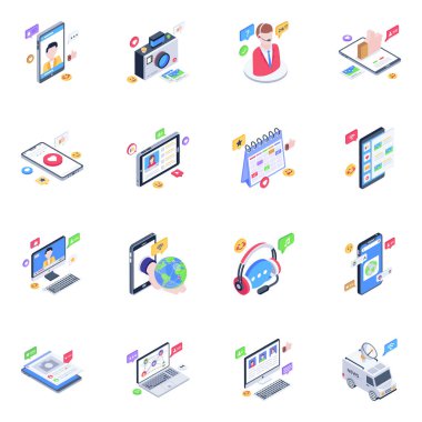 set of flat icons with business management, mobile phone, and other vector objects for web and applications