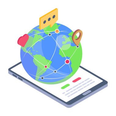 smartphone with earth and world map vector illustration design