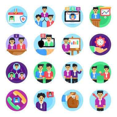 Web ve mobil uygulamalar, pazarlama, modern ve diğer vektör illüstrasyonları için iş düzeyi simgeleri ayarlandı