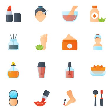 Spa salonu ikonları hazır. ağ için güzellik tedavi vektör sembollerinin çizgi film çizimi