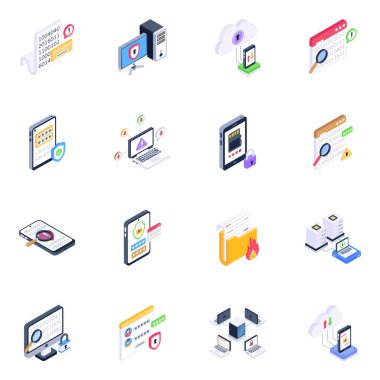 Elektronik aygıtların izometrik simgeleri, vektör illüstrasyonu