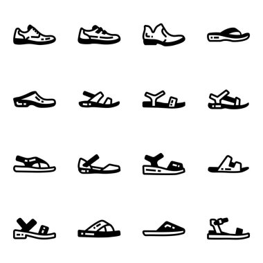 Ayakkabı ikonu hazır. Web için spor ayakkabıları vektör simgelerinin özet çizimi