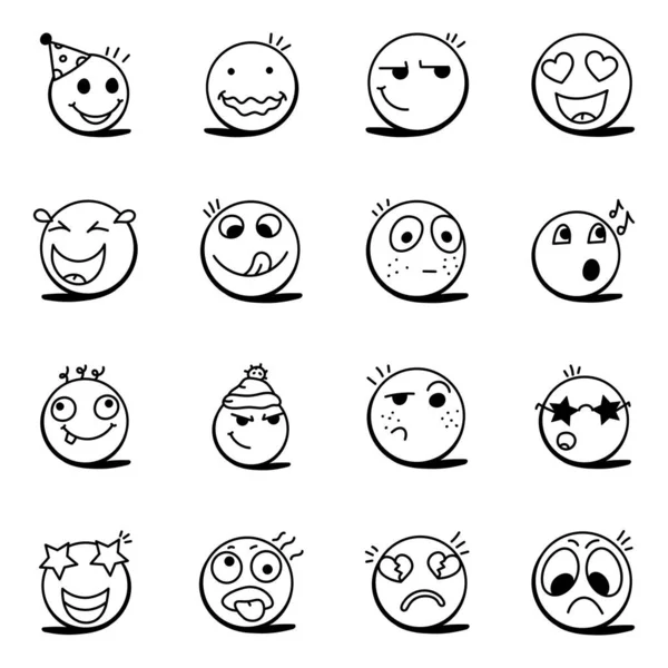 Set Funny Faces Icons — Stock Vector