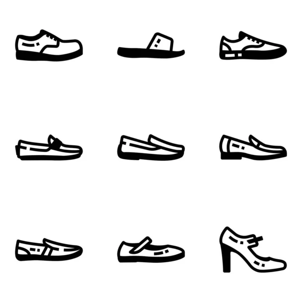 Set Von Schuh Ikonen Flachen Stil Isoliert Auf Weißem Hintergrund — Stockvektor