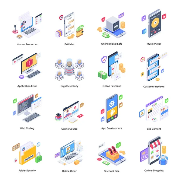 Mobile Application Icons Set Isometric Style Modern Devices Vector Icon — Stock Vector