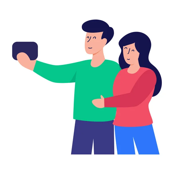 Jovem Casal Com Smartphone Celular Vetor Ilustração — Vetor de Stock