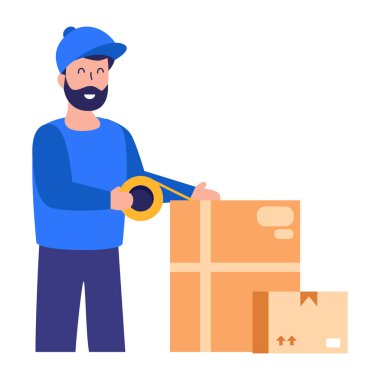 Kutu taşıyıcı illüstrasyon tasarımı ile teslimatçı