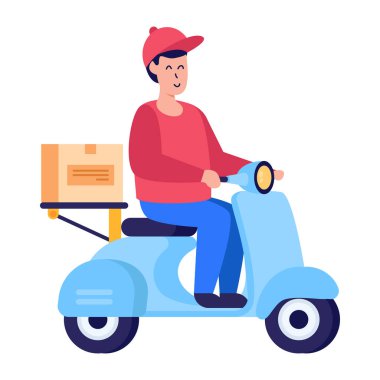 Pizza ve çanta taşıyıcı illüstrasyon tasarımlı teslimatçı.