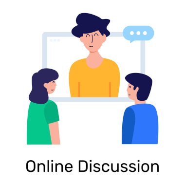 Sohbet balonu vektör çizimi olan bir grup insan, çevrimiçi tartışma