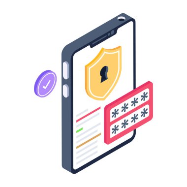 Kalkanlı akıllı telefon. vektör illüstrasyonu