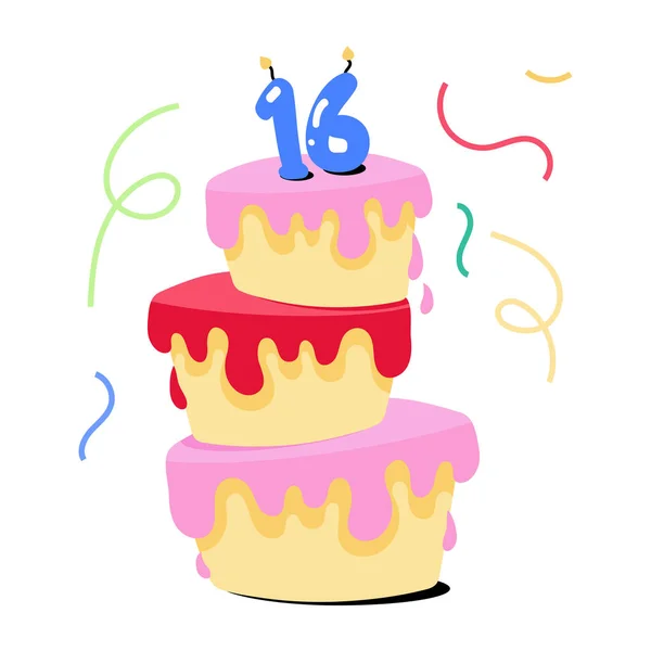 Cake Van Kindverjaardag Met Kaarsen Confetti Vectorillustratie — Stockvector