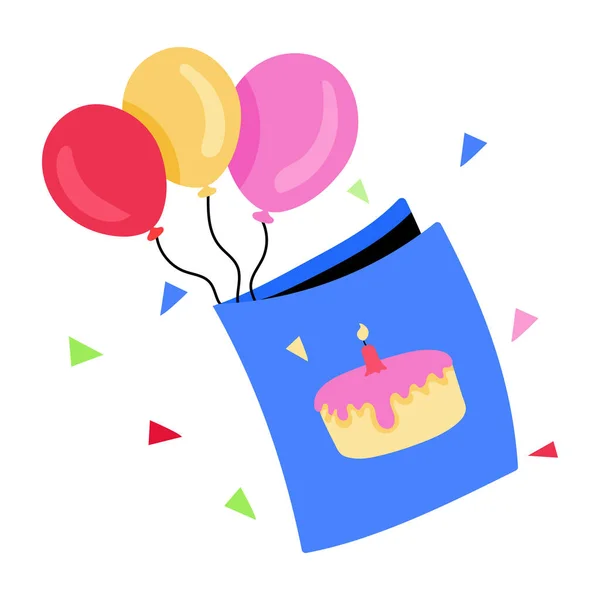 生日蛋糕与气球氦向量例证设计 — 图库矢量图片