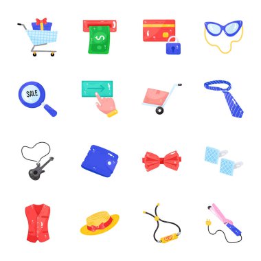 Alışveriş ve finans ikonunun vektör çizimi. Web için perakende ve depolama sembolü koleksiyonu.