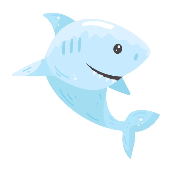 Tubarão Bonito Dos Desenhos Animados Com Olhos Azuis Grandes Dentes —  Vetores de Stock