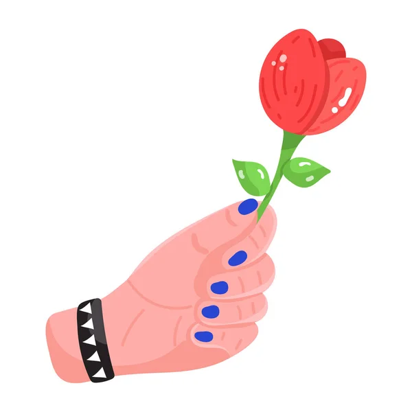 Mão Segurando Uma Flor Com Uma Rosa Ilustração Vetorial — Vetor de Stock