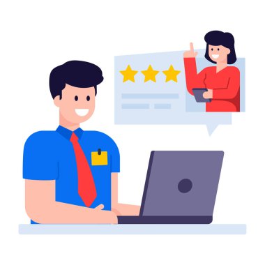 Dizüstü bilgisayarı ve kahvesi olan bir iş adamı. vektör illüstrasyonu