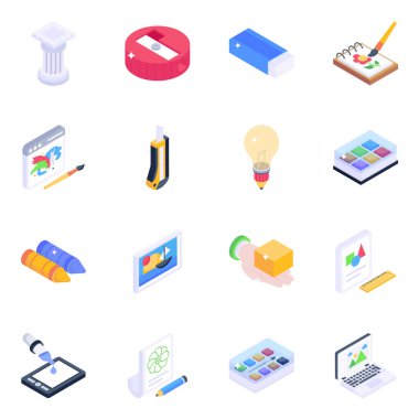 Eğitim ve kalkınma simgeleri belirlendi. Web için 25 iş vektörü simgesinin izometrik illüstrasyonu