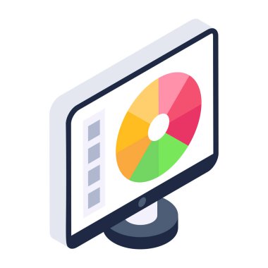 Moda renklerinde çok renkli grafik simgesine sahip bilgisayar monitörü