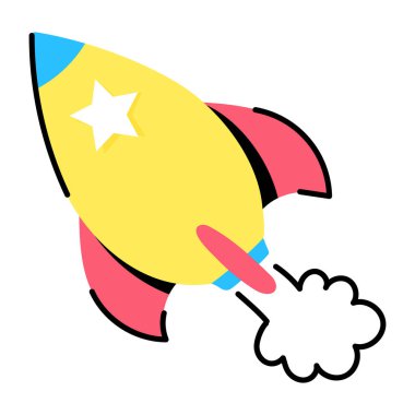 Gökyüzünde uçan bir roket. vektör illüstrasyonu