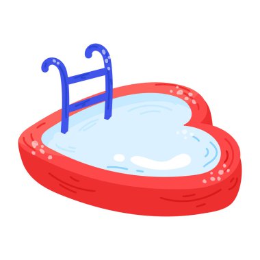 Kalp şeklinde yüzme havuzu ikonu. Beyaz arkaplanda izole edilmiş web tasarımı için su banyosu vektör çizimi çizimi