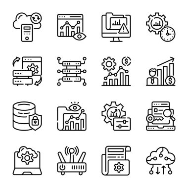 Bulut hesaplama ve sembollerin vektör çizgisi simgeleri