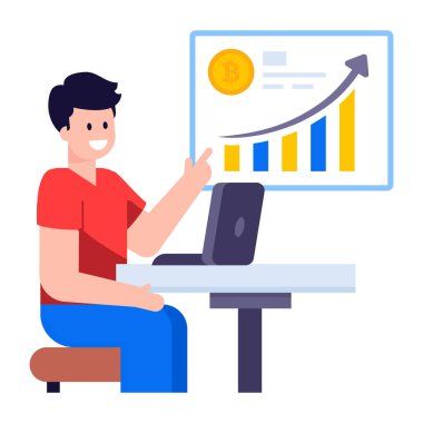 Dizüstü bilgisayarı ve akıllı telefon vektör illüstrasyon tasarımına sahip iş adamı