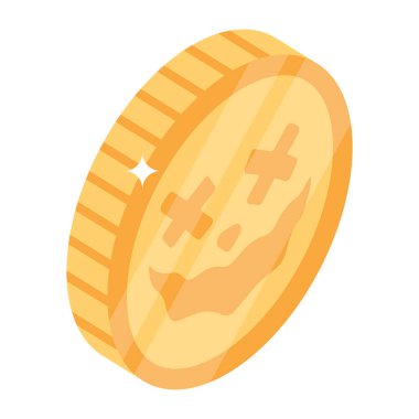 Madeni para ikonu. Beyaz arkaplanda paskalya topu vektör illüstrasyonunun izometriği