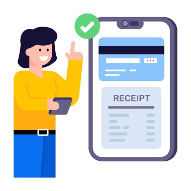 Akıllı telefonu ve kredi kartı vektör çizimi olan kadın