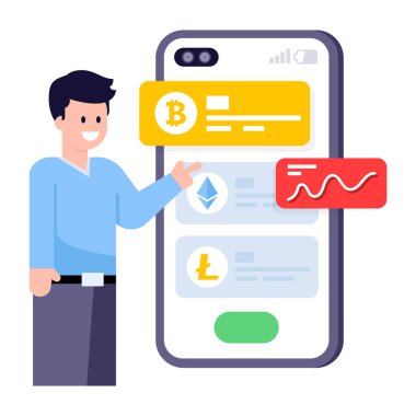 Akıllı telefon ve cep telefonu vektör illüstrasyonlu adam