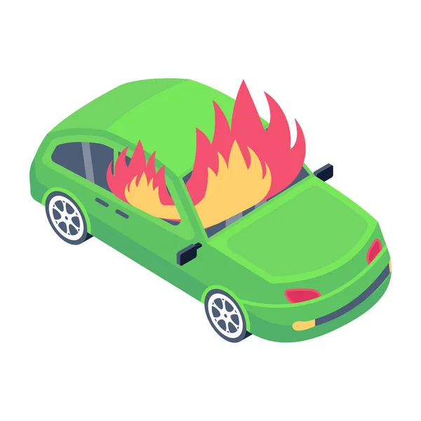 Car Crash Icon Isometric Fire Accident — Stock Vector