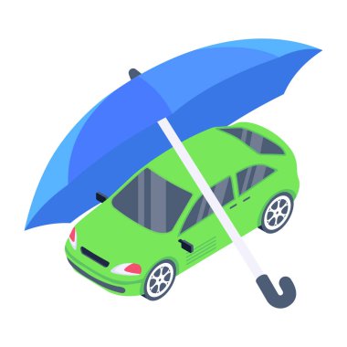 Şemsiyeli araba, ikon, düz tasarım. vektör illüstrasyonu