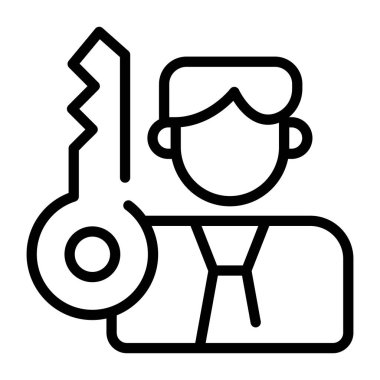 Anahtarı olan bir işçi. Web simgesi basit tasarım