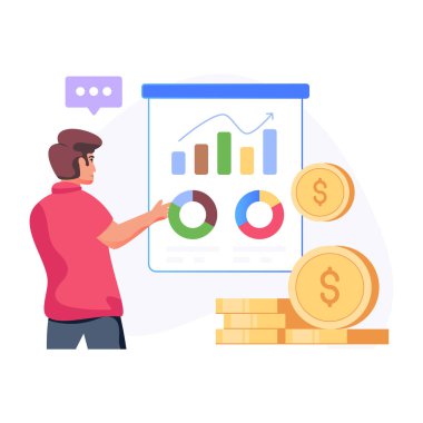 Para ve finansal grafik vektör illüstrasyon tasarımına sahip iş adamı