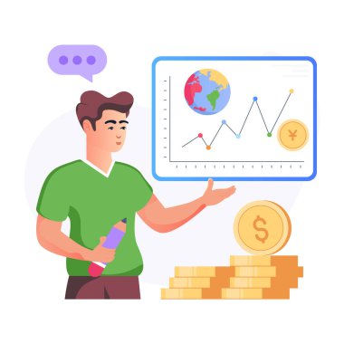 finansal analiz ve para vektörü düz illüstrasyon.