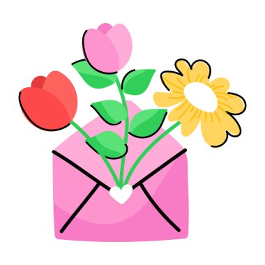 Çiçekli zarf ve vektör illüstrasyon tasarımı