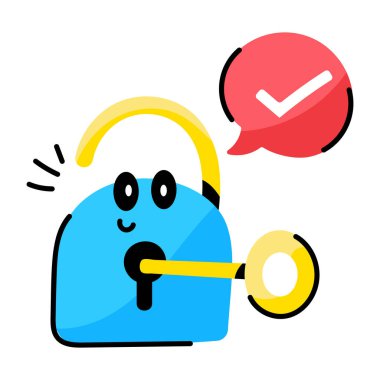 Bir çizgi filmin vektör çizimi mutlu bir gülümseme ve bir soru işareti