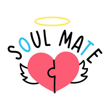 Metin ruh eşi vektör illüstrasyonlu aşk kalbi