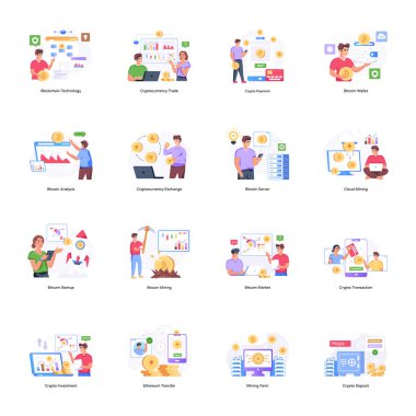 iş ve finans düz vektör simgeleri belirlendi