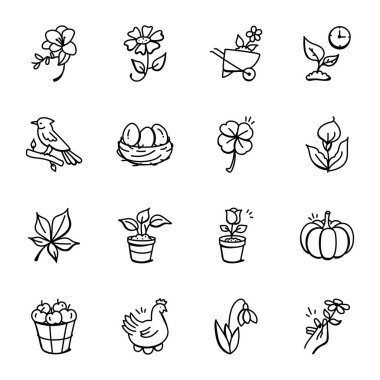 Bahçe işaretinin vektör çizimi. Ağlar için ağaç ve bitki sembolü koleksiyonu.