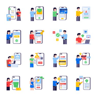 Mobil uygulamanın düz simgeleri, vektör illüstrasyonu