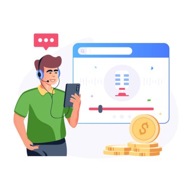 Akıllı telefon ve para vektörü illüstrasyonlu çevrimiçi alışveriş kavramı