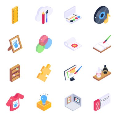 Modern düz simgeler dizisi. izometrik hobi paketi 