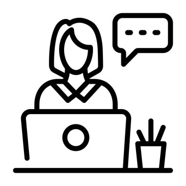 Dizüstü bilgisayar çizgisi çizimi olan öğrenci