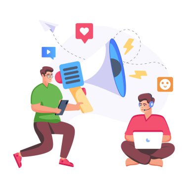 İnsanlarla sosyal medya kavramı ve online randevu vektörü illüstrasyonu