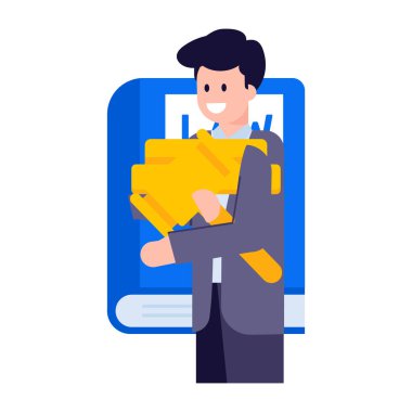 Çantalı ve pano vektör illüstrasyon tasarımlı adam