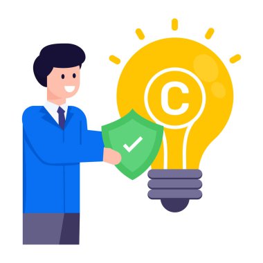 Ampul ve fikir vektörü illüstrasyon tasarımına sahip iş adamı