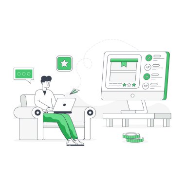 Dizüstü bilgisayarda çalışan bir adamın vektör çizimi.