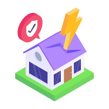 Ölçeklenebilirliğe sahip ev sigortası izometrik simgesi