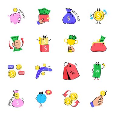 para ve finans ikonları ayarlandı. vektör illüstrasyonu